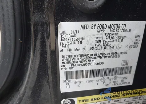 2013 Ford Expedition Xlt z USA, uszkodzony, nr VIN 1FMJU1J53DEF33036